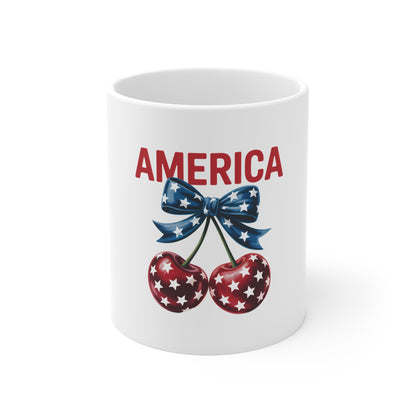 America Cherry 11oz Mug — Patriotic Stars & Stripes Coffee Cup