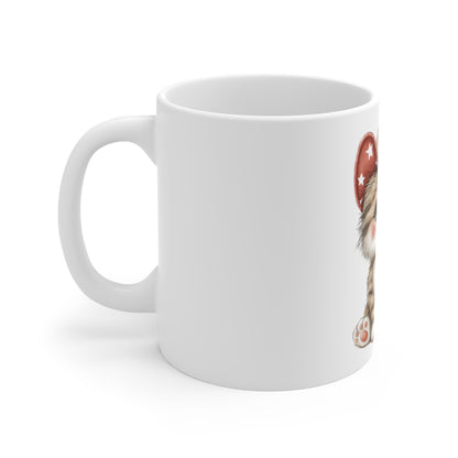 Cute Patriotic Kitten Coffee Mug – Americana Cowgirl Cat Mug – Red White Blue Hat Cat Mug – 4th of July Cat Lover Gift Patriotic Kitten Mug — 11oz Cute Cat with American Flag Cowboy Hat