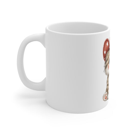 Cute Patriotic Kitten Coffee Mug – Americana Cowgirl Cat Mug – Red White Blue Hat Cat Mug – 4th of July Cat Lover Gift Patriotic Kitten Mug — 11oz Cute Cat with American Flag Cowboy Hat