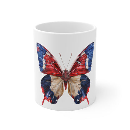 Watercolor Patriotic Butterfly Mug – Red White Blue Artistic Wing Coffee Mug – Soft Brushstroke Americana Art Cup – USA Gift Mug Mug 11oz