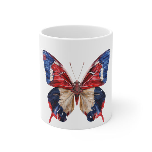 Watercolor Patriotic Butterfly Mug – Red White Blue Artistic Wing Coffee Mug – Soft Brushstroke Americana Art Cup – USA Gift Mug Mug 11oz