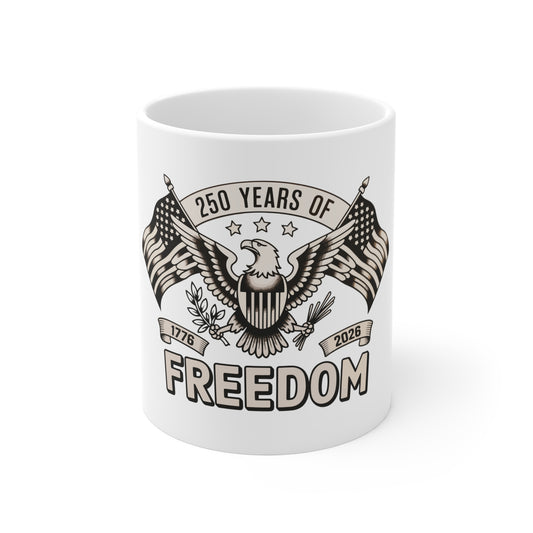 Freedom 250th Anniversary Mug – Patriotic Eagle & Flags 1776–2026