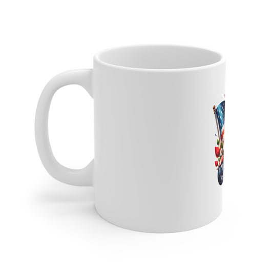 Patriotic Biker Gnome Mug — American Flag Motorcycle 11oz