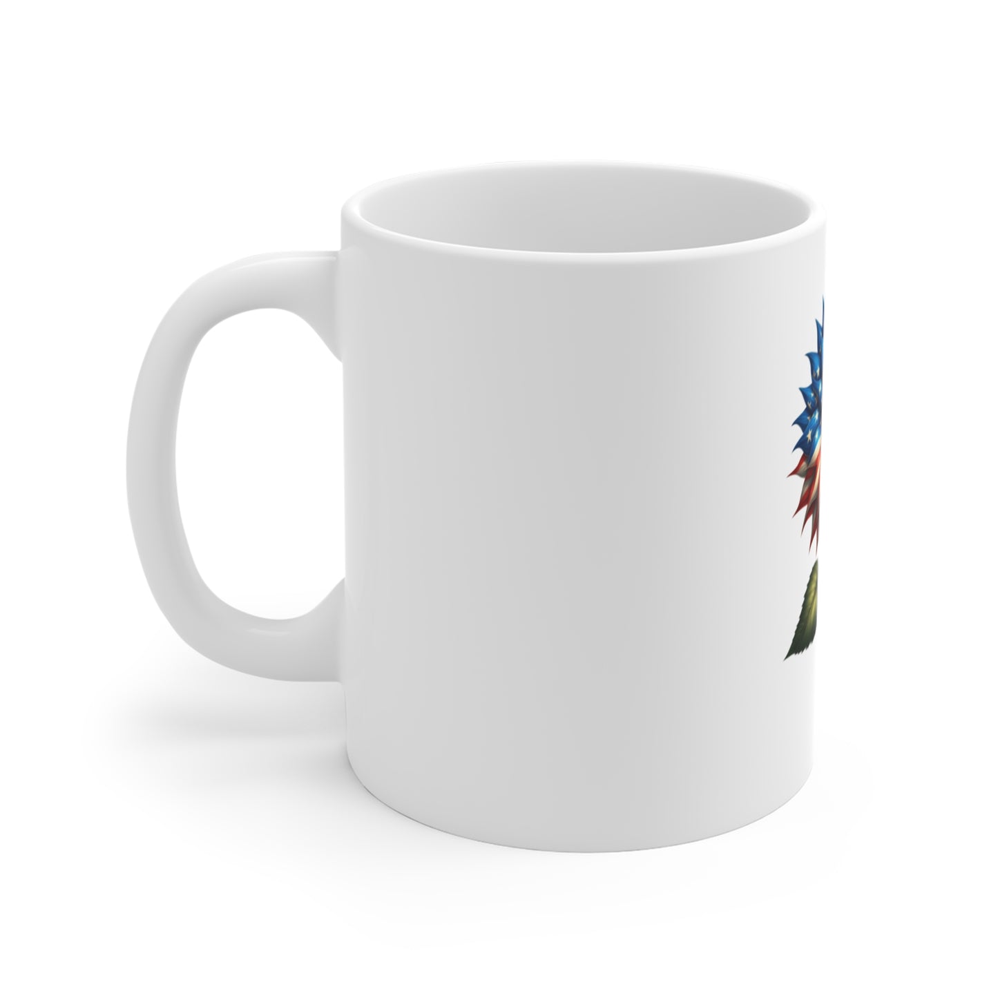 American Flag Sunflower Mug — Patriotic 11oz Coffee Cup