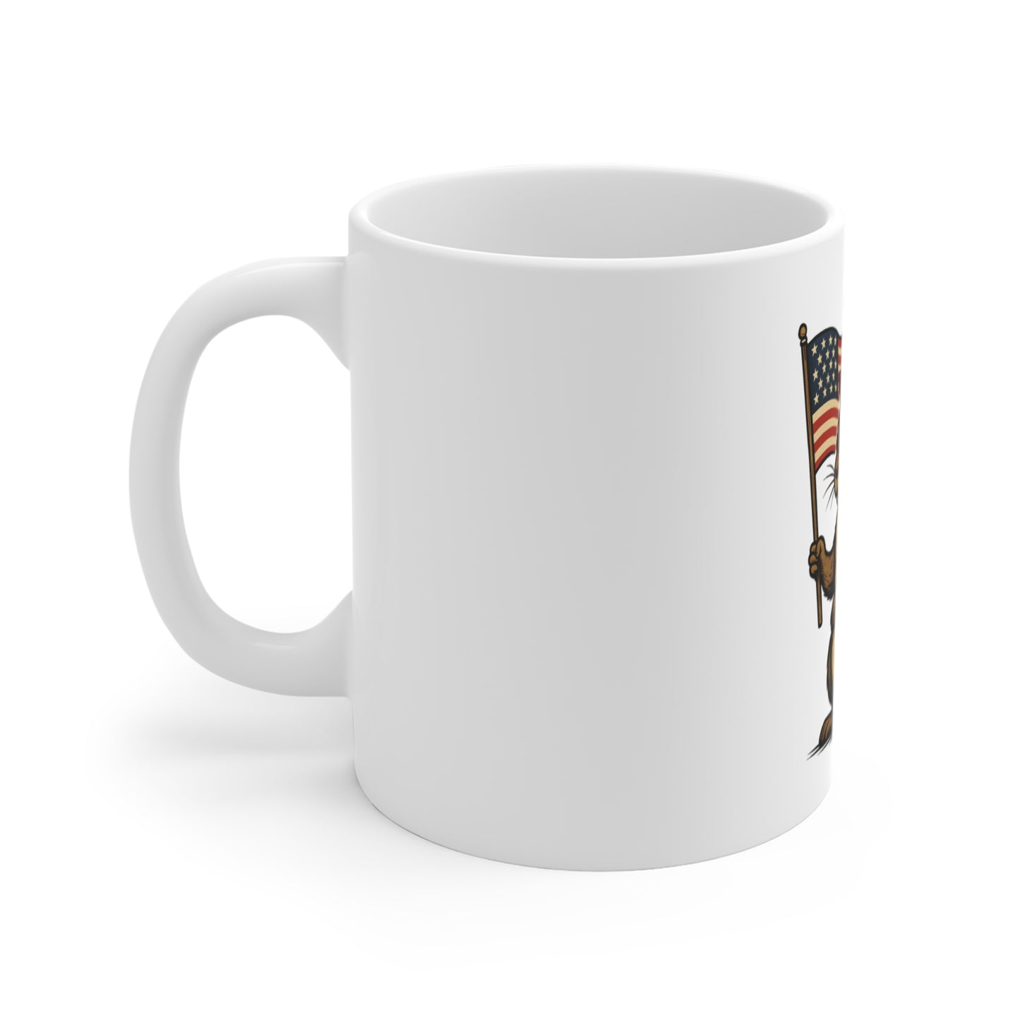 Patriotic Squirrel 11oz Mug — Cute USA Flag & Uncle Sam Hat Coffee Cup