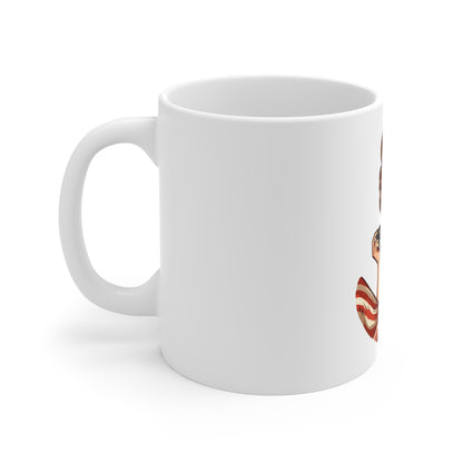 Patriotic Vintage Woman Mug – Retro Americana Off-Shoulder Dress Coffee Mug – USA Flag Style Cup – Classic American Beauty Mug – Gift for Her Patriotic Pin-Up Ceramic Mug — Vintage USA Flag Girl 11oz...