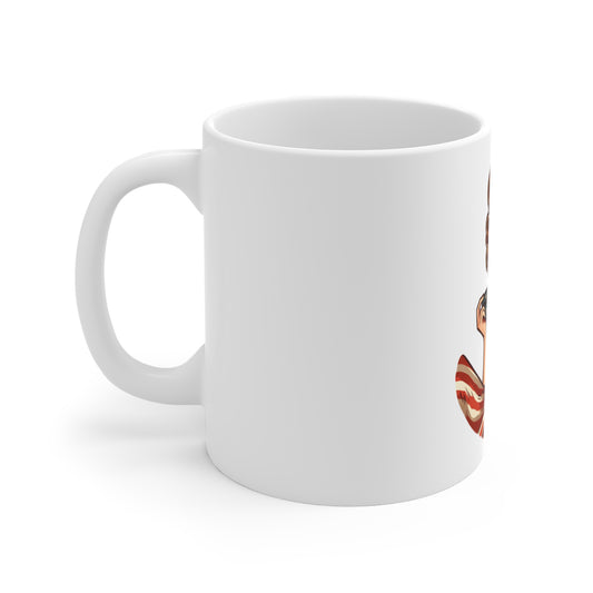 Patriotic Vintage Woman Mug – Retro Americana Off-Shoulder Dress Coffee Mug – USA Flag Style Cup – Classic American Beauty Mug – Gift for Her Patriotic Pin-Up Ceramic Mug — Vintage USA Flag Girl 11oz...