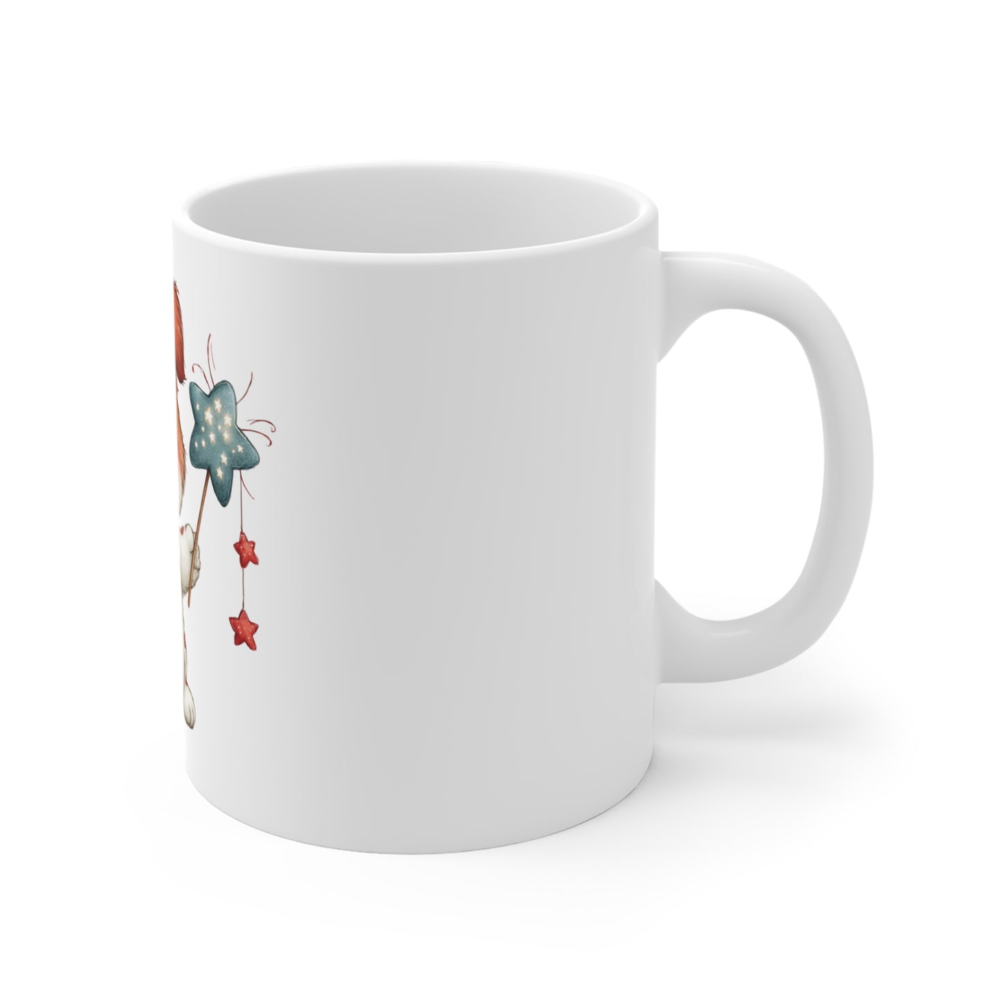 Cute Patriotic Puppy Star Wand Mug – 4th of July Dog Coffee Mug – Americana Puppy Magic Star Cup – Red White Blue Pet Lover Gift Cute Puppy Mug — Adorable Cartoon Dog 11oz Coffee Cup