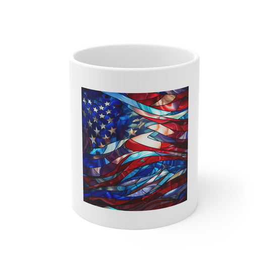 Stained Glass American Flag Coffee Mug – Flowing Artistic Patriotic Mug – Colorful USA Flag Cup – Abstract Americana Gift – Premium Art Mug