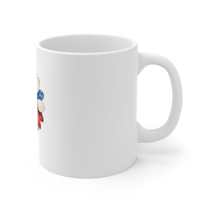 Patriotic Daisy 11oz Mug – Red White Blue Floral Coffee Cup