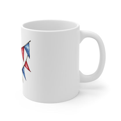 Patriotic Red White Blue Bunting Mug — 11oz Celebration Coffee Cup