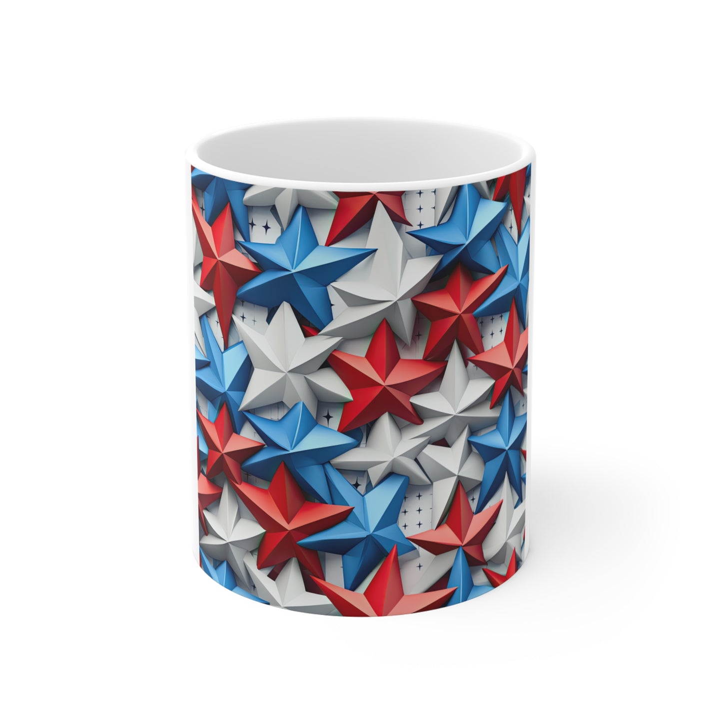 3D Patriotic Star Layer Coffee Mug – Red White Blue Stacked Stars Mug – Bold Americana Star Pattern – Modern USA Star Design 11oz