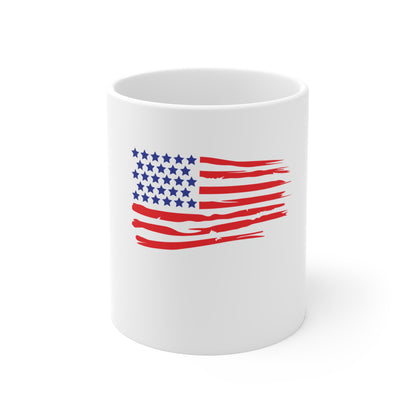 Brushstroke American Flag Coffee Mug – Abstract USA Flag Mug – Modern Patriotic Cup – Bold Red White Blue Gift Mug 11oz