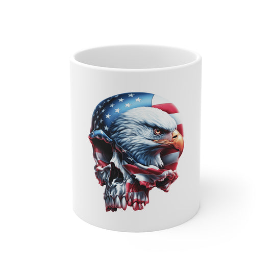 Patriotic Eagle Skull Coffee Mug – American Flag Eagle Skull Mug – USA Freedom Power Mug 11oz