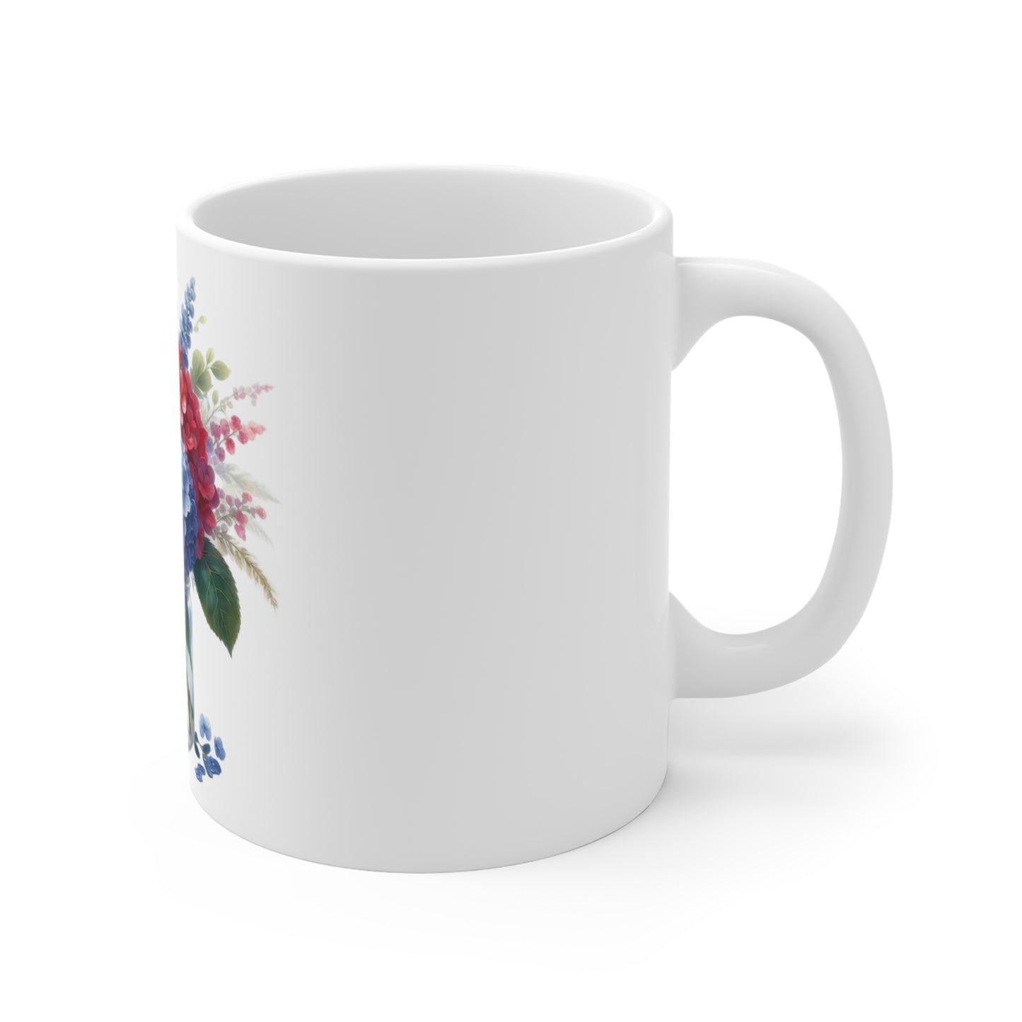 Patriotic Rose & Hydrangea Mason Jar Coffee Mug – Red White Blue Floral Mug – Americana Bouquet Cup – Elegant 4th of July Gift Mug Patriotic Floral Bouquet 11oz Mug – Red White Blue Rose & Hydrangea...