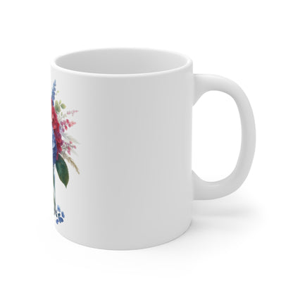 Patriotic Rose & Hydrangea Mason Jar Coffee Mug – Red White Blue Floral Mug – Americana Bouquet Cup – Elegant 4th of July Gift Mug Patriotic Floral Bouquet 11oz Mug – Red White Blue Rose & Hydrangea...