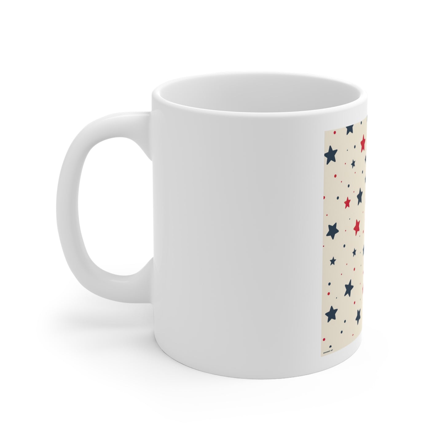 Scattered Americana Stars Coffee Mug – Red Blue Star Confetti Mug – Minimal Patriotic Pattern Cup – Subtle USA Star Design Mug 11oz Star Pattern Mug — Red & Navy Patriotic Ceramic Coffee Cup