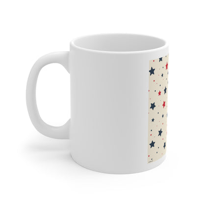 Scattered Americana Stars Coffee Mug – Red Blue Star Confetti Mug – Minimal Patriotic Pattern Cup – Subtle USA Star Design Mug 11oz Star Pattern Mug — Red & Navy Patriotic Ceramic Coffee Cup