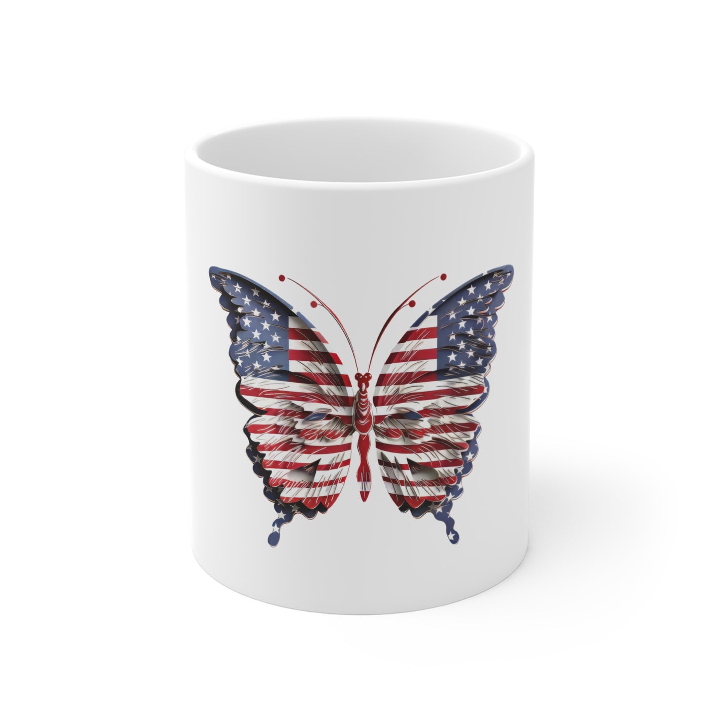 Distressed American Flag Butterfly Coffee Mug – Vintage Patriotic Wings Mug – Red White Blue USA Freedom Cup American Flag Butterfly Mug – Patriotic 11oz Coffee Cup