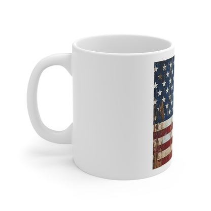 Splattered Barnwood American Flag Coffee Mug – Heavy Distressed USA Flag Mug – Rustic Paint Drip Patriotic Cup – Weathered Farmhouse Flag Mug Distressed American Flag 11oz Coffee Mug – Vintage USA...
