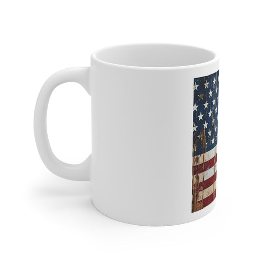 Splattered Barnwood American Flag Coffee Mug – Heavy Distressed USA Flag Mug – Rustic Paint Drip Patriotic Cup – Weathered Farmhouse Flag Mug Distressed American Flag 11oz Coffee Mug – Vintage USA...