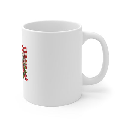 Patriotic Floral Mug — American Flag with Daisies & Roses 11oz