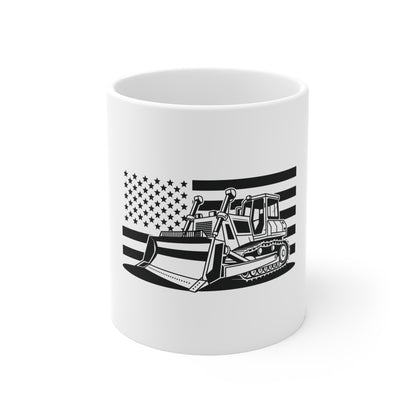 Blackout Bulldozer American Flag Coffee Mug – Patriotic Construction Equipment Mug – Tactical Heavy Equipment Operator Cup – USA Dozer Mug Mug 11oz