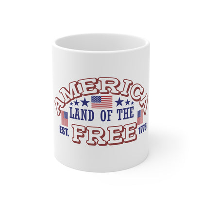 America Land of the Free 11oz Coffee Mug — Patriotic USA Flag Design