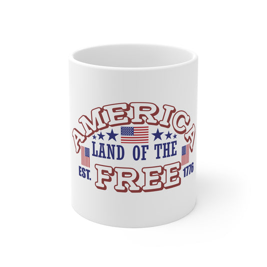 America Land of the Free 11oz Coffee Mug — Patriotic USA Flag Design