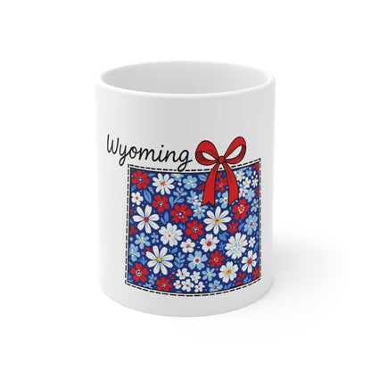 Wyoming Floral Daisy Mug — Red, White & Blue Gift Mug