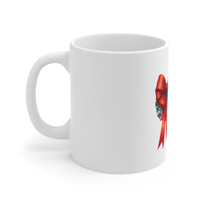 Floral USA Map Mug with Red Bow – Patriotic Floral 11oz Coffee Cup