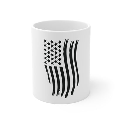 Black Vertical American Flag Coffee Mug – Distressed USA Flag Mug – Modern Patriotic Cup – Stealth Americana Gift Mug 11oz