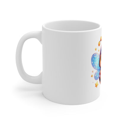 Cute Patriotic Bee Coffee Mug – Kawaii Bumblebee Fireworks Mug – Red White Blue Americana Cup – Adorable USA Gift Mug11oz