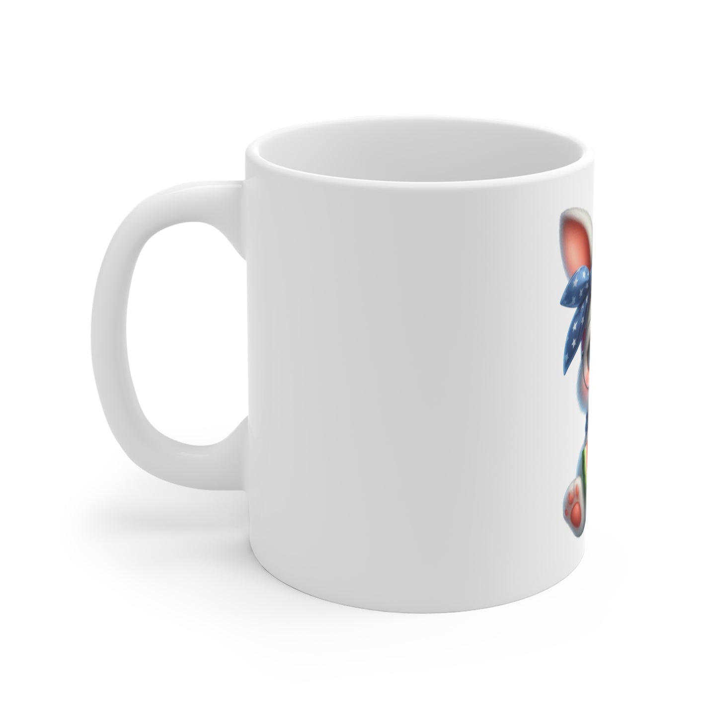 Cute Patriotic Bunny Coffee Mug – Kawaii Americana Rabbit Mug – Red White Blue Watermelon Cup – Adorable USA Gift Mug 11oz