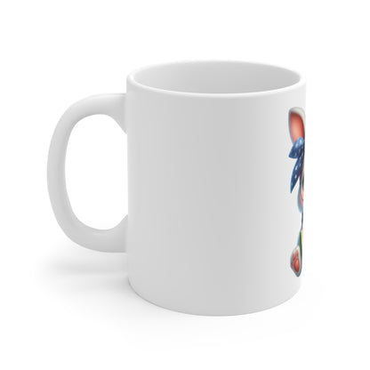 Cute Patriotic Bunny Coffee Mug – Kawaii Americana Rabbit Mug – Red White Blue Watermelon Cup – Adorable USA Gift Mug 11oz