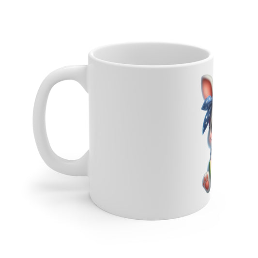 Cute Patriotic Bunny Coffee Mug – Kawaii Americana Rabbit Mug – Red White Blue Watermelon Cup – Adorable USA Gift Mug 11oz