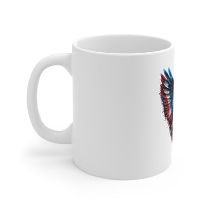Fierce Patriotic Eagle Coffee Mug – American Flag Wings Mug – USA Freedom Talons Mug 11oz