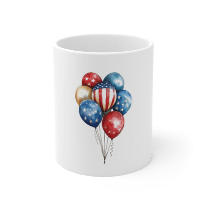 Patriotic Balloons 11oz Mug – American Flag Red White Blue Celebration Coffee Cup