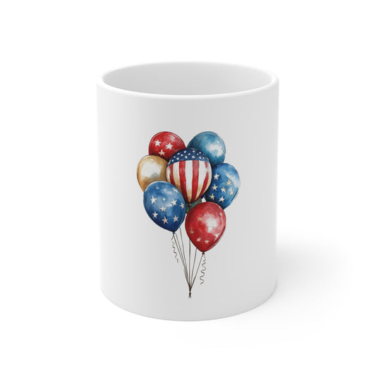 Patriotic Balloons 11oz Mug – American Flag Red White Blue Celebration Coffee Cup