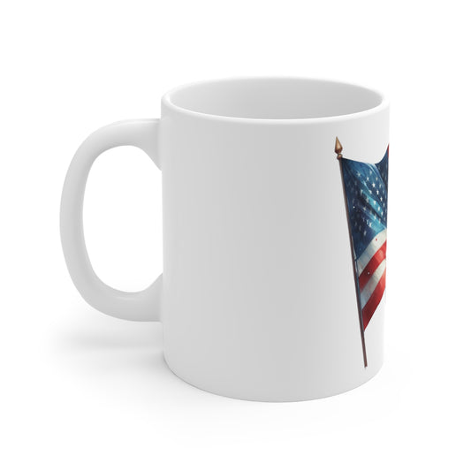 Premium Watercolor American Flag Coffee Mug – Flowing USA Flag Mug – Artistic Patriotic Flag Cup – Red White Blue Statement Mug Mug 11oz