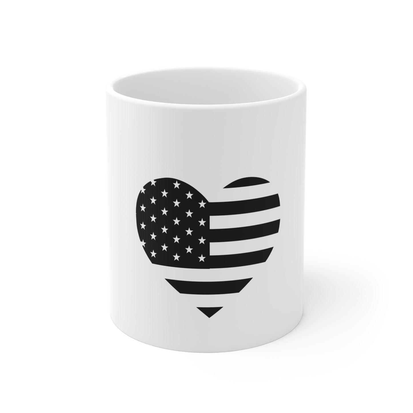 Stealth American Flag Heart Coffee Mug – Blacked Out USA Heart Flag Mug – Minimalist Patriotic Love Design Cup – Subtle Freedom Gift Mug Mug 11oz