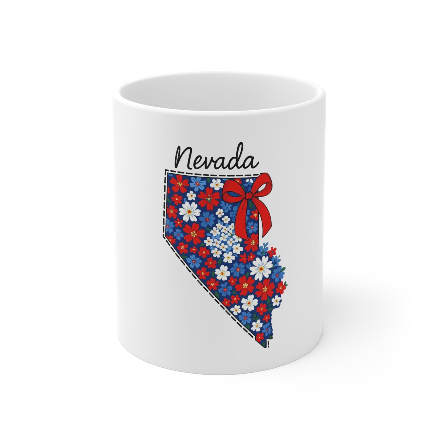 Nevada Floral State Mug — Patriotic Red & Blue 11oz Coffee Cup