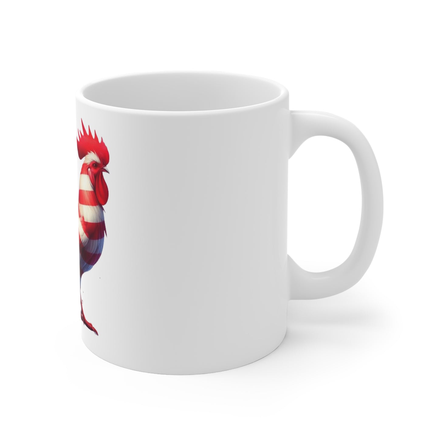 Patriotic Rooster Coffee Mug – American Flag Swirl Feather Rooster – Red White Blue Artistic Chicken Mug – USA Pride Gift American Flag Rooster Mug - Patriotic 11oz Coffee Cup