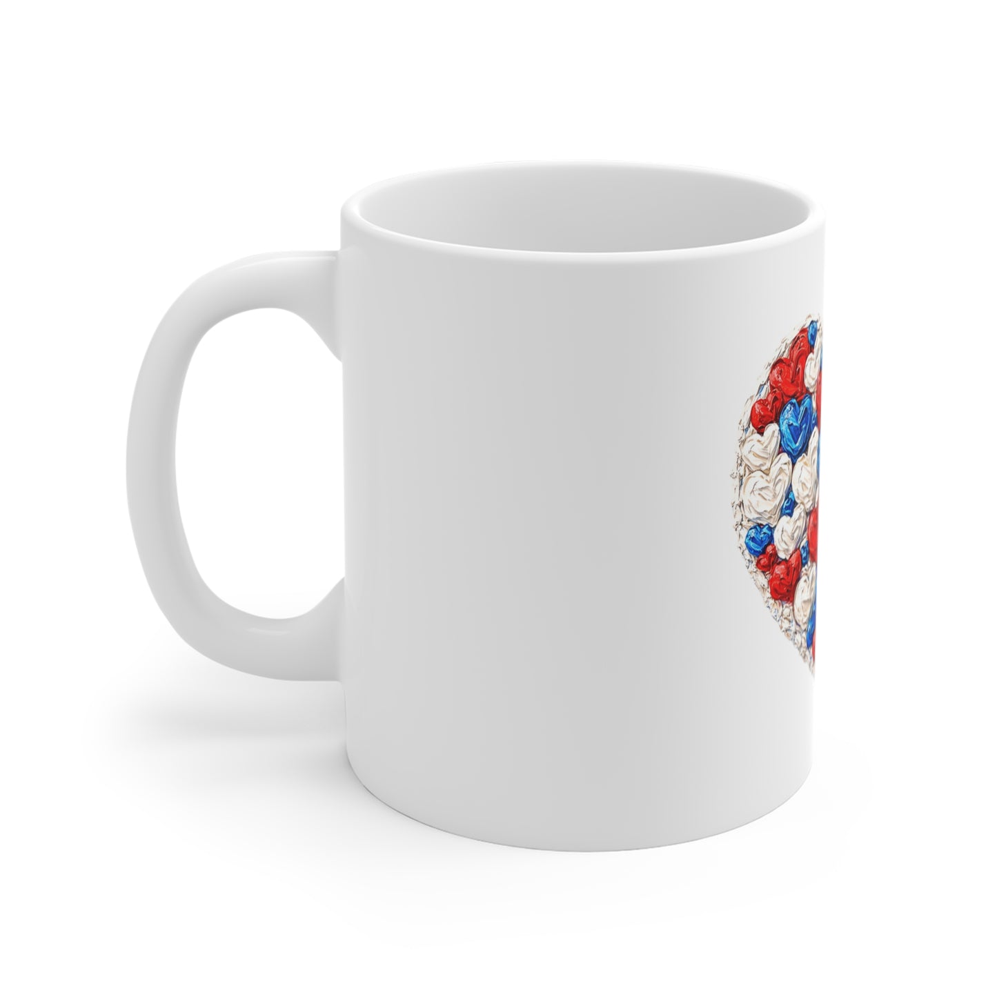Patriotic Heart Mug — Red White Blue Heart Pattern 11oz Coffee Cup