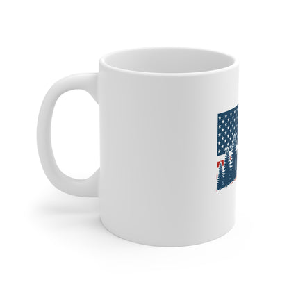 American Camper Mug — RV Trailer & Flag Coffee Cup (11oz)