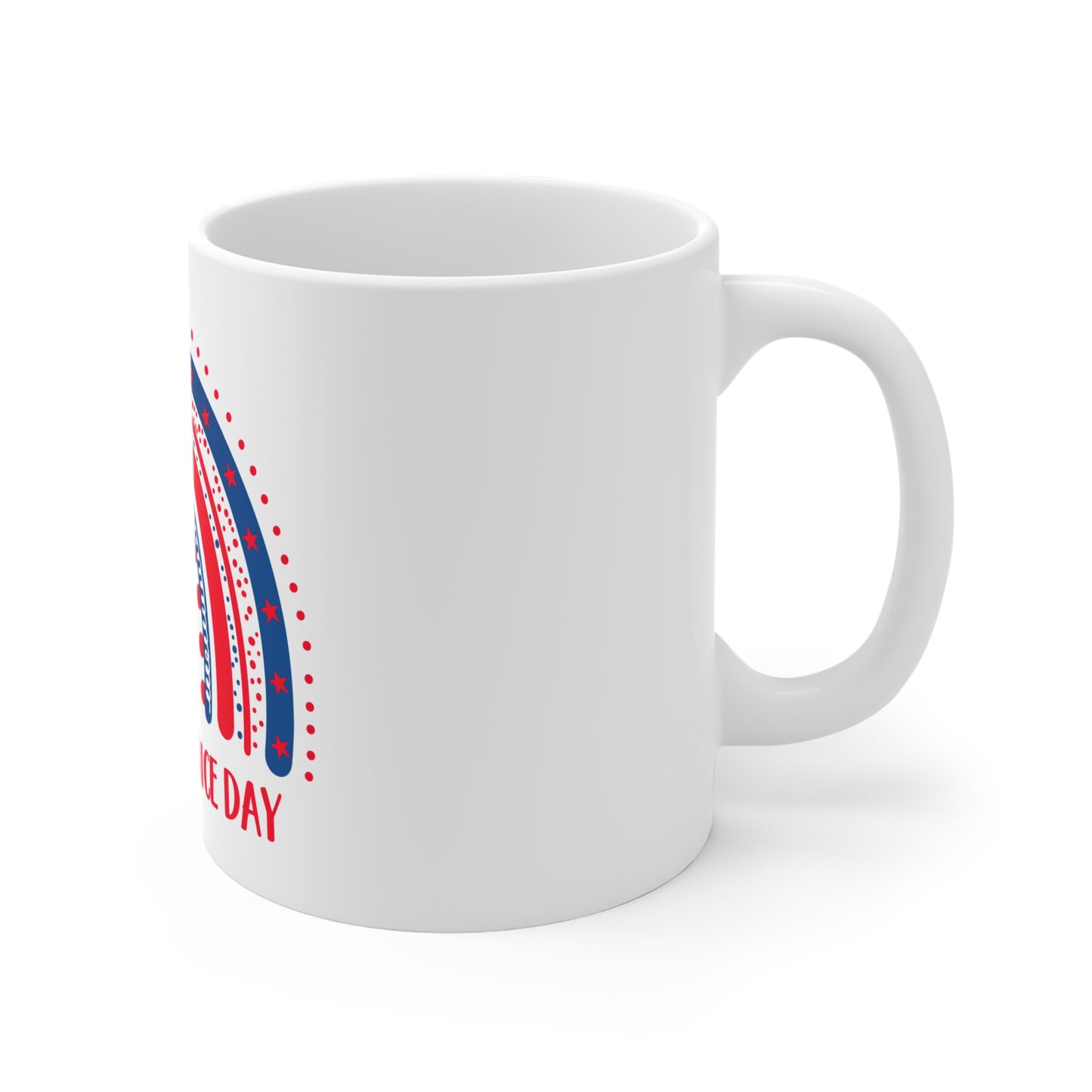 Independence Day Coffee Mug – Patriotic Firework Rainbow Design – Red White Blue USA Mug – 4th of July Celebration Cup Mug 11oz