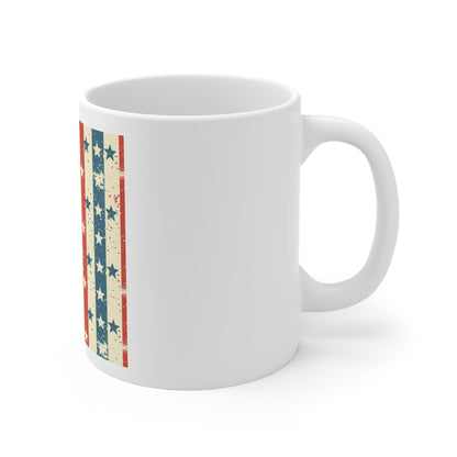 Vintage Star Stripe Coffee Mug – Distressed Americana Stars & Stripes Mug – Retro Patriotic Pattern Cup – Classic USA Flag Style Mug American Vintage Stars & Stripes Mug — Patriotic 11oz Coffee Cup...
