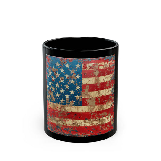 Distressed American Flag Black Mug — Patriotic Coffee Cup (11oz & 15oz)