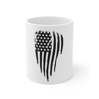 Blacked-Out Vertical American Flag Coffee Mug – Drip Style Stealth USA Flag Mug – Minimalist Patriotic Cup – Subdued Flag Design Mug 11oz