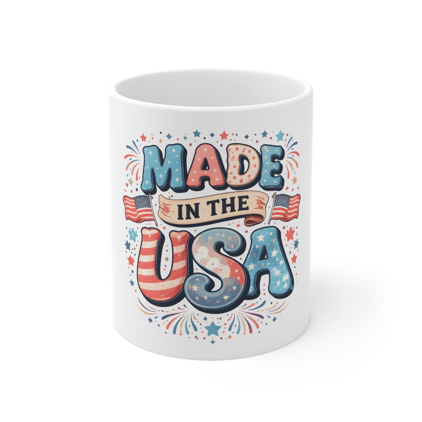 Made in the USA Mug – Patriotic Retro Coffee Mug – Red White Blue Americana Cup – 4th of July Gift Mug 11oz